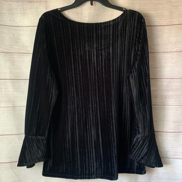 Avon Signature Collection Black Velour Blouse Ribbed Bell Sleeves Large 12-14 - Picture 6 of 15